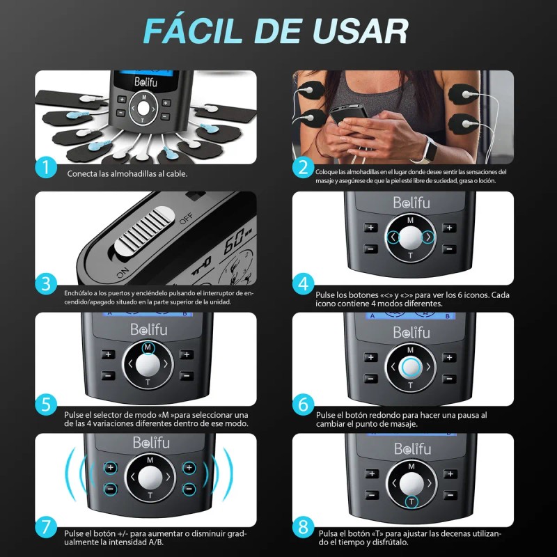 Tens Ems Masaje Electroestimulador Muscular Recargable, Terapia de Meridianos Pulsados