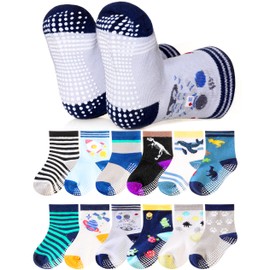 SEEYAN Baby Socks Toddler Grips Socks Kids Non Slip Cotton Crew Socks Infant Anti Skid Socks For Children Boys Girls (3-5 Years, Cartoon B)
