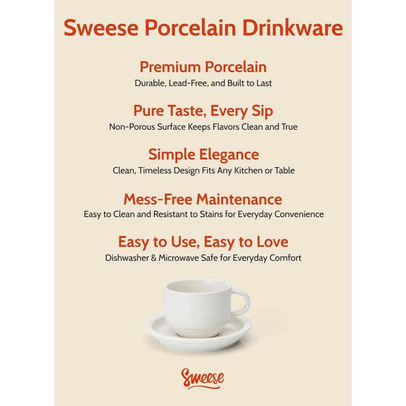 Sweese Porcelain Espresso Cups Set, 4 oz Stackable Cups with