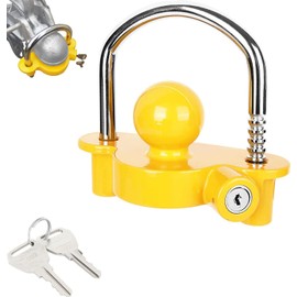 GOYADA Trailer Hitch Lock Security Ball, Universal Caravan Coupler Hitch Lock, Tow Ball Caravan Hitch Lock with 2 Keys, Trailer Lock Hitch Anti Theft for Towing Caravan Trailer Security (Yellow)