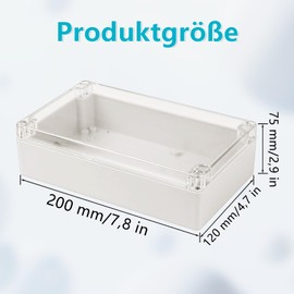 Waterproof IP65 Empty Enclosure, Pack of 1 Electronic Enclosure Box, 200 x 120 x 75 mm Plastic Housing with Transparent Cover, Universal Project Housing, Junction Box