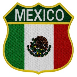 EmbTao Mexico Shield Flag Patch Embroidered Badge Biker Applique Iron On Sew On Emblem