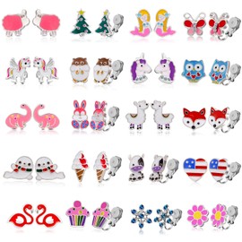 20 Pairs Kids Clip on Earrings for Girls - Easter Clipon Earrings for Little Girls - Christmas Clip-on Earrings Set for Teens Girls -Magnetic Earrings for Girls Clip on Earrings for Kids Girls(#2)
