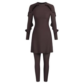 ZAFUL Women Modest Muslim Swimsuits Ruffle Full Coverage Islamic Arabic Burkini 2 Pieces Bathing Suit 0-Brown L