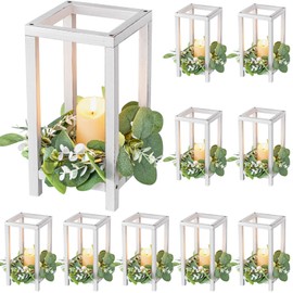 Geelin 10 Pcs Wooden Candle Lantern Wedding Lantern Centerpiece Lantern Candle Holder for Table Fireplace Lantern Decorative Farmhouse Candle Lantern for Wedding Baby Shower(White, 10.59 in)