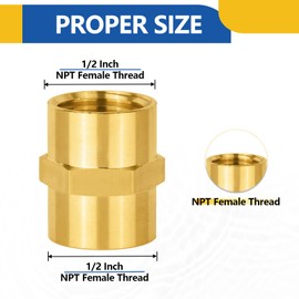 5-PACK GUOFIS Brass Pipe Fittings Coupling,1/2" NPT Female to 1/2" NPT Female, For Link Between Two Pipe or Fittings