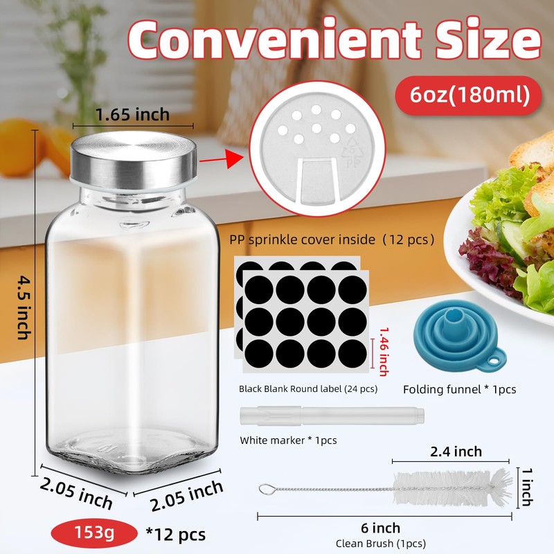 eispap 6Pcs 6oz Glass Spice Jars 304 Stainless steel Lids