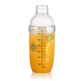 700ml Plastic Cocktail Shaker, Clear Plastic Martini Drink Cocktail Shaker, Bubble Tea, Boba Cup, Margarita Mixing Measuring Bottle, Mixing Cup with Ice Strainer Scale for Home, Bar, Party
