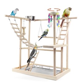 HPAWHOMEPART Bird Playground, Parrot Play Stand with 2 Layers of Stand Toys, Playpen for Parakeet Cockatiel Lovebirds, Exercise Playgym with Feeding Cups Stainless Steel