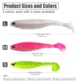 MAFIMOEA 40/30/20Pcs Paddle Tail Swim Baits Lures Fishing Soft Plastic Lure Kit for Bass Trout Walleye Crappie 6.5cm 7.5cm 10.5cm (Pink, 3.15IN/8CM - 30PCS)