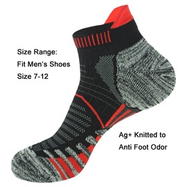 Bauvale Men's and Women's 5 Pairs Black with Red Anti Blister Odor Control Cushioned Ankle Athletic Running and Cycling Socks,Size 7-12