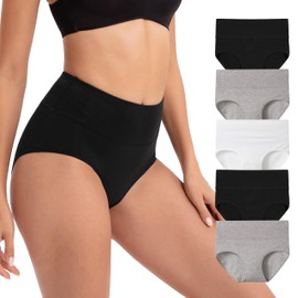 INNERSY Womens Briefs High Waist Cotton Maternity Pants after Birth Black White Knickers 5 Pack (16, Black/Grey/White)