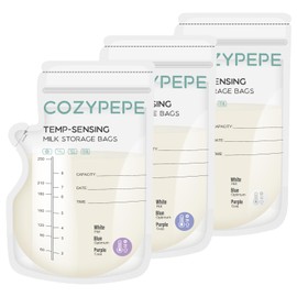 Cozypepe 200 Pcs Breastmilk Storage Bags, 8Oz Breast Milk Storing Bag with Pour Spout, Temperature-Sensing Color Change Milk Bag for Convenient Breastfeeding, No Leak Presterilized for Freezer