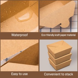 ZC ZCFOODPACK Take Out Food Containers Kraft Brown Paper To Go Box 25oz [50 pack] Microwaveable Food Containers Grease Resist Paper Lunch Box Cardboard Take Out Box for Restaurant & Household & Party