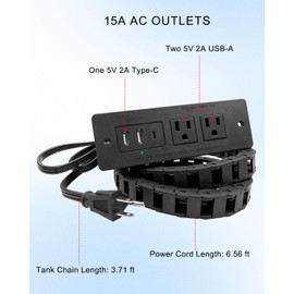 Drawer Outlet Kit with 2 15Amp AC Outlets & 2 USB Sockets 5V 2A & 1 Type-C Port, in Drawer Receptacle Kit for Bathroom Kitchen Bedroom Offices, Good Storage Assistant