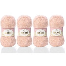 NAKO Paris, Knitting Yarn, Crochet Yarn, Acrylic Shawl Winter Hat Scarf Yarn - 4 Skein(Ball) 40% Premium Acrylic - 60% Polyamide Each Skein/Ball 100 gr 268 yds (Wrapped Powder 10390)