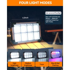 Multifunction Rechargeable Emergency Light with Stand - Solar Portable Work Light, LED Flood Light for Hurricane, Power Outage, Camping, Hiking, Garage or Car Repair, 4 Modes, Upgraded Version​, 1 PC