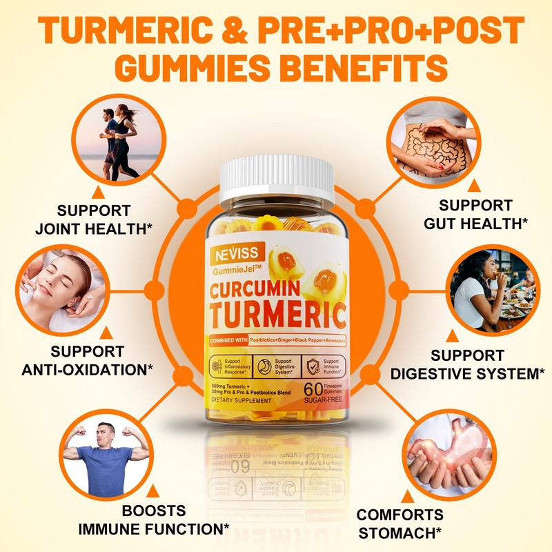 NEVISS 2 Pack Iron Gummies with Turmeric, Vitamin C+ Sugar