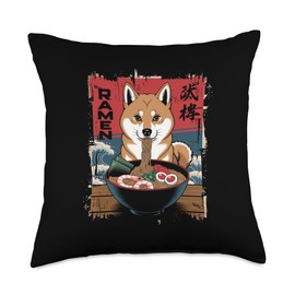 Shiba Inu Ramen 漢字 Japanese Food Cute Dog Anime Throw Pillow