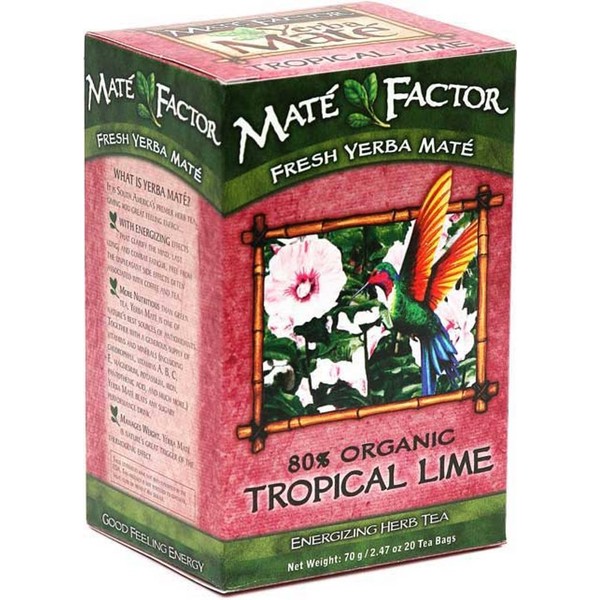 The Mate Factor Yerba Mate Energizing Herb Tea, Tropical Lime, 20 Tea Bags (Pack of 3)