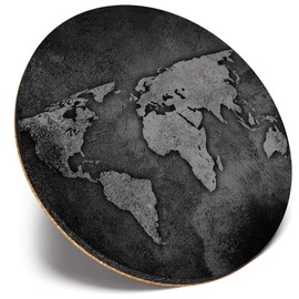 Round Single Coaster - BW - World Map Earth Travel Fun |Glossy Quality Coasters | Tabletop Protection for Any Table Type #39592