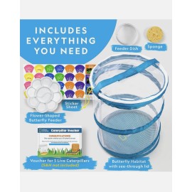 National Geographic STEM Butterfly Growing Kit with Habitat, Feeder, and Voucher for 5 Caterpillars