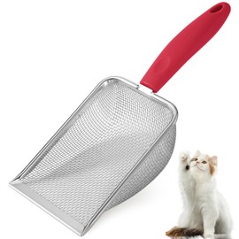 Cat Litter Scoop - Long Handle Scooper, Rustproof Stainless Steel Mesh, Non-Slip Grip, Deep Shovel Sifter for All Litter Types, Easy Clean Kitty Waste Lifter for Litter Box