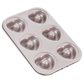 CHEFMADE - Molde de donut para pasteles, 6 cavidades antiadherentes en forma de corazón para hornear en horno (oro champaña)