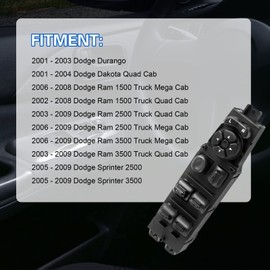 Master Power Window Switch 56049805AB Replacement for Dodge Ram 1500 2500 3500 2002-2010, Dodge Dakota 2001-2004, Dodge Durango 2001-2003