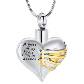 Heart Cremation Urn Necklace Pendant for Human Ashes - A Piece of My Heart Lives in Heaven Memorial Keepsakes Cremation Jewellery, Stainless Steel, No Gemstone