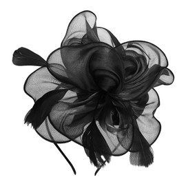 Ladies Women Fascinator Hat Feather Mesh Flower Wedding Party Hat Derby Hat with Clip and Hairband Retro Cocktail Tea Party Headwear Bridal Church Fascinator Head Piece Headwear Black
