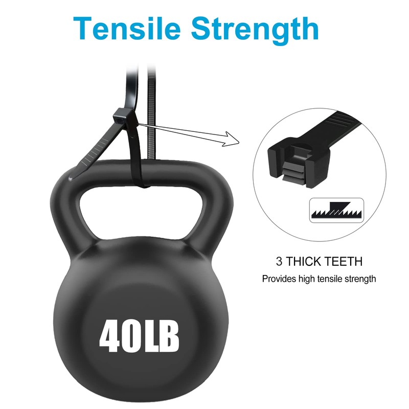 Zip Ties 8 inch (100 Pack), 40lbs Tensile Strength, Black