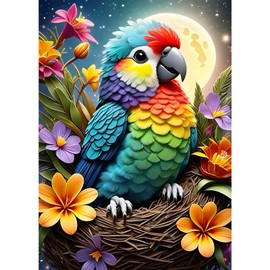 GDYEEH DIY Parrot 5D Diamond Art Painting Kit, Flowers Full Round Drill Sparkling Diamond Painting Picture, Moon Light Diamond Painting Art Craft Kits for Adults Beginners, Home Wall Decor 30x40cm
