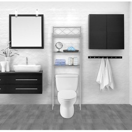 J&V TEXTILES 3-Shelf Bathroom Organizer Over The Toilet, Bathroom Spacesaver (Silver)