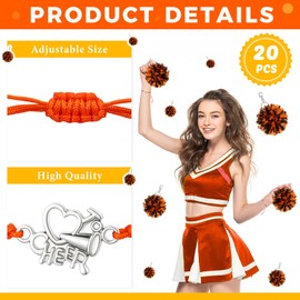 Ecation 20 Sets Cheerleader Gifts Bulk, Pom Pom Keychain Cheer Bracelet Organza Bag 20 Each for Team Women Accessories(Matte Orange and Black)