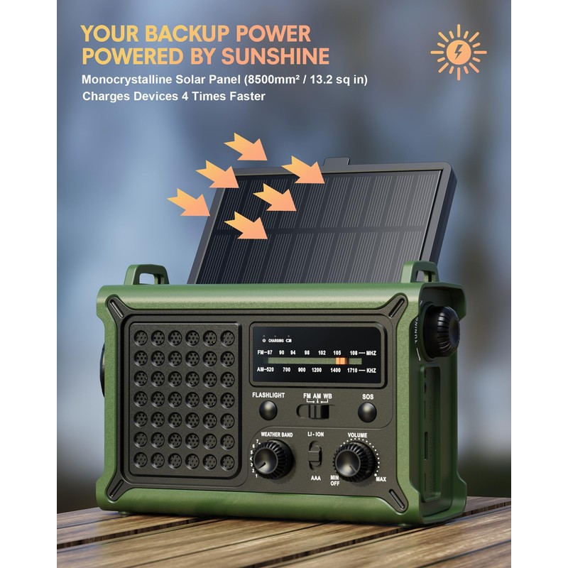 Emergency Weather Radio with Solar & Crank Power – AM/FM/NOAA,