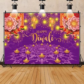 Pnylzzyxh 8x6ft Diwali Party Backdrop Indian Pooja Traditional Decorations Supplies India Wedding Light Flower Happy Holi Fiesta Festival Diwali Photography Background Photo Props Booth Banner