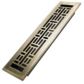 Howeall 2x12 Inches Heavy Duty Walkable Floor Register Easy Adjust Air Supply Lever Floor Vents - Seattle Design - Vent Cover for Home Floor - Antique Brass