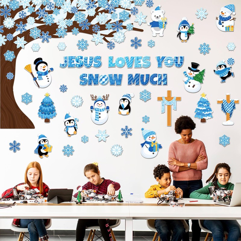 Zonon 114 Pcs Winter Bulletin Board Decorations Christmas Christian Tree