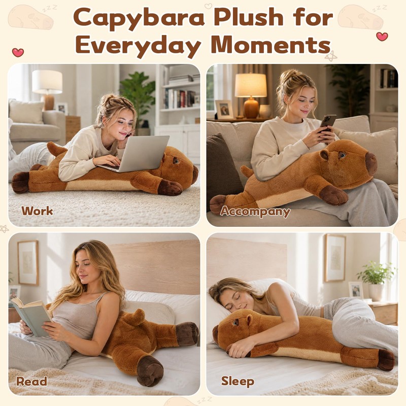 MaoGoLan 39.4" Capybara Plush Body Pillow, Long Capybara Stuffed Animal