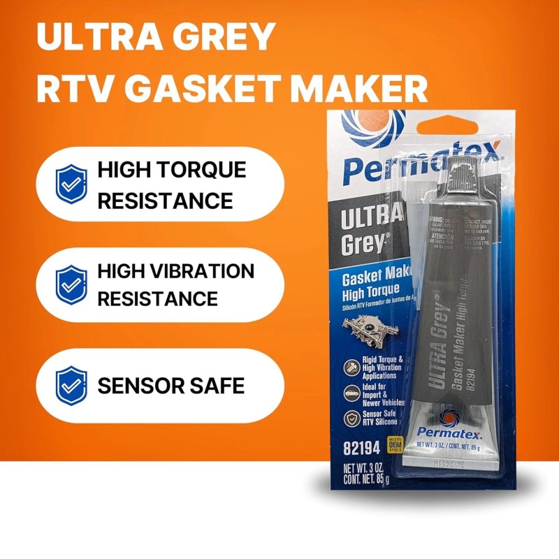 Permatex 82194 Ultra Grey Rigid High-Torque RTV Silicone Gasket Maker,
