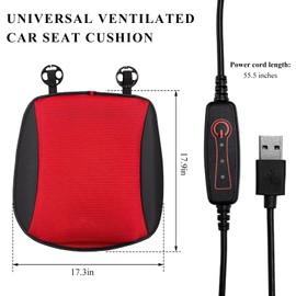 MUQIDA Cooling Car Seat Cushion, Ventilated Cool Bottom Seat Cover with USB Interface, 3-Speed Adjustable Comfy Cooling Pad for Auto Front Seats Home Office Chairs, Car Accessories (Red)