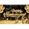 QYCX Anniversary Party Decorations - Black and Gold Backdrop Banner