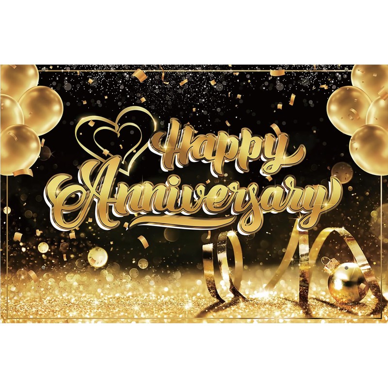 QYCX Anniversary Party Decorations - Black and Gold Backdrop Banner
