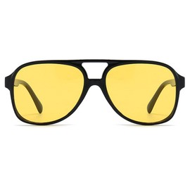 RUNHUIS Vintage Men's Polarised Sunglasses Women's Retro Oval 70s Oversized Classic Aviator Sunglasses UV400 Protection, Black/Light Yellow