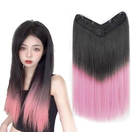 HAPVITAL Hair Extensions Hair Extension Pins Easy Application One Touch Clip-on Hair Point Wig Long Straight Costume Daily Super Natural Manga With Side Bangs (Powdery)