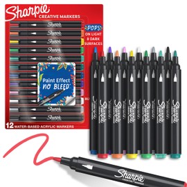 SHARPIE Sharpie Acrylic Creative Markers, Bullet Tip, Vibrant Assorted Colors, Non-Bleeding Water-Based Ink, Pack of 12
