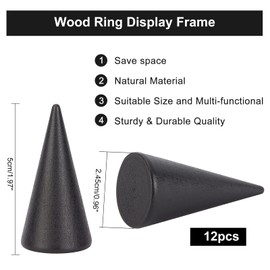 nbeads Pack of 12 Black Wooden Cone Ring Holder, Tapered Finger Ring Stand Ring Stand Jewellery Display Wooden Jewellery Display Stand for Ring Jewellery Display