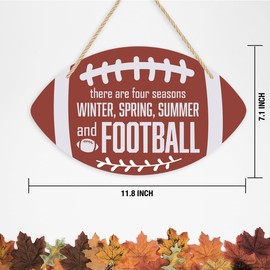 Fall Football Sign Four Seasons Football Decoration Wooden Block Plaque Wood Products Signs Farmhouse Porch Indoor Outdoor for Harvest Home Office Window Decor 11.8x7 inches