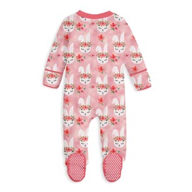 uideazone 0-3 Months Baby Girl Easter Outfit Bunny Sleepers Pink Rabbit Footed Pajamas One Piece Zipper Romper